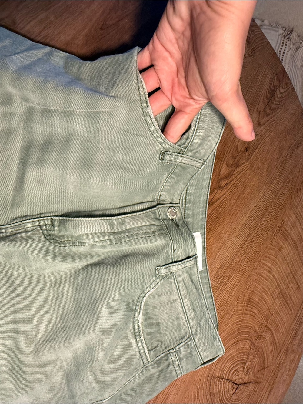 Women's Light Sage Distressed Flare Jeans - Picture 7 of 8